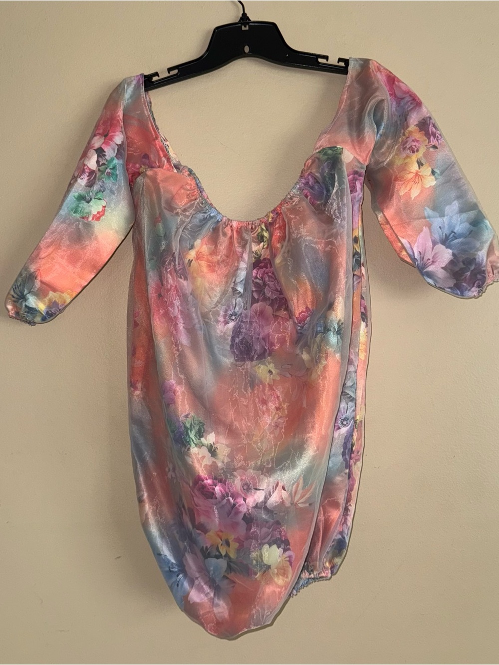Snidel Mesh Pastel Floral Multicolor Elastic Banded Blouse Top Size 2
